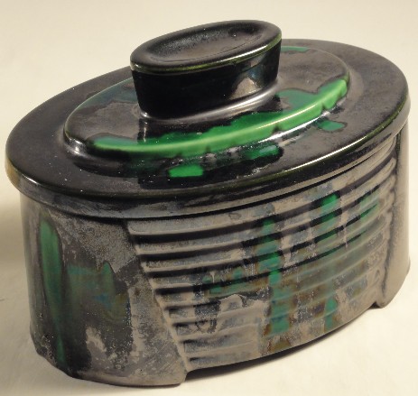 art déco ziegler keramik grün-schwarze deckeldose  karamikdose 1930