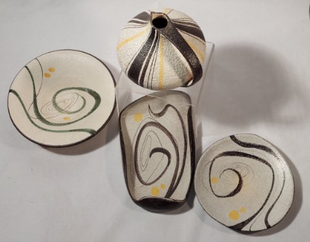 Keramik Vasse schalen Ruscha 315 streifendekor gelb schwarz