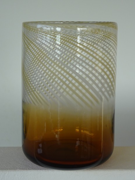 Murano Glas Vase Streifenmuster hellbraun 1960 1970 antique glass